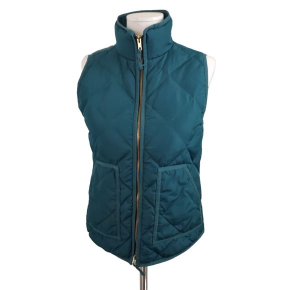 J. CREW | DOWN FEATHER QUILTED LIGHTWEIGHT PUFFER VEST FOREST GREEN WOMEN XS - Picture 1 of 16